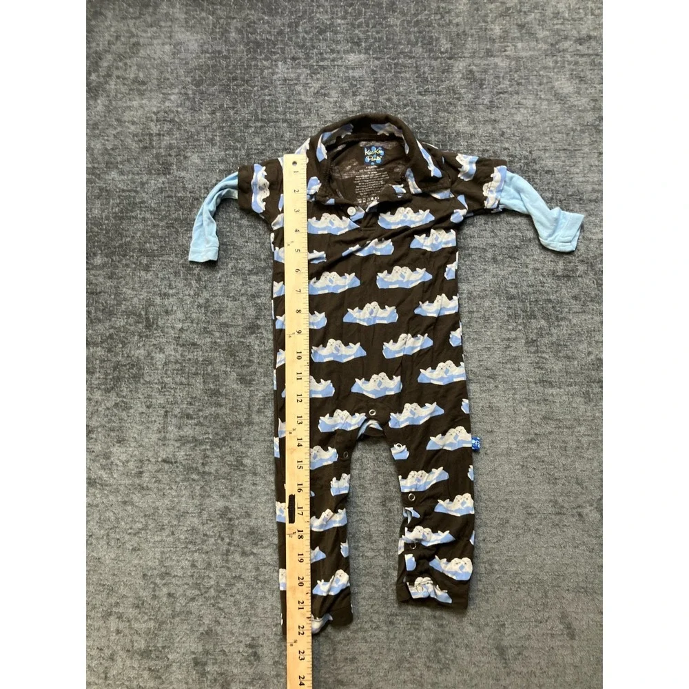 Kickee Pants One-Piece Romper Toddler Baby 6-12M Brown Blue All-Over‎ Seal Print